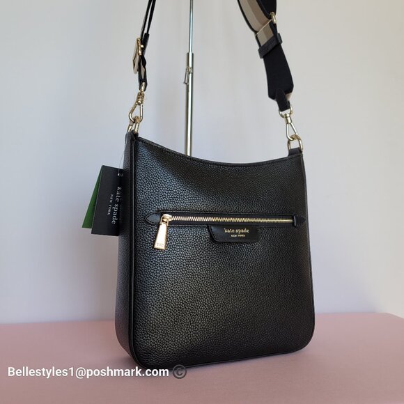 KATE SPADE Hudson Pebbled Leather Messenger Crossbody Bag- Black color🎈 - Picture 3 of 16